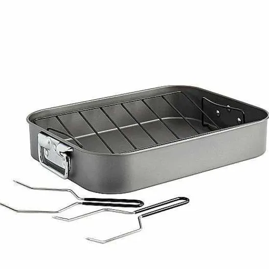 Discount Food Network 16-In. Roasting Pan With Rack & Lifters Cookware & Bakeware