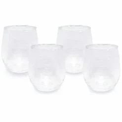 Hot Food Network 4-Pc. Clear Textured Acrylic Stemless Wine Glass Set Drinkware & Glassware